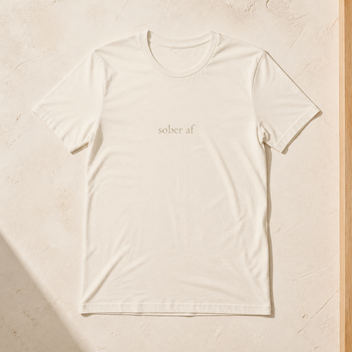SOBER AF classic tee in Vintage White on warm plaster