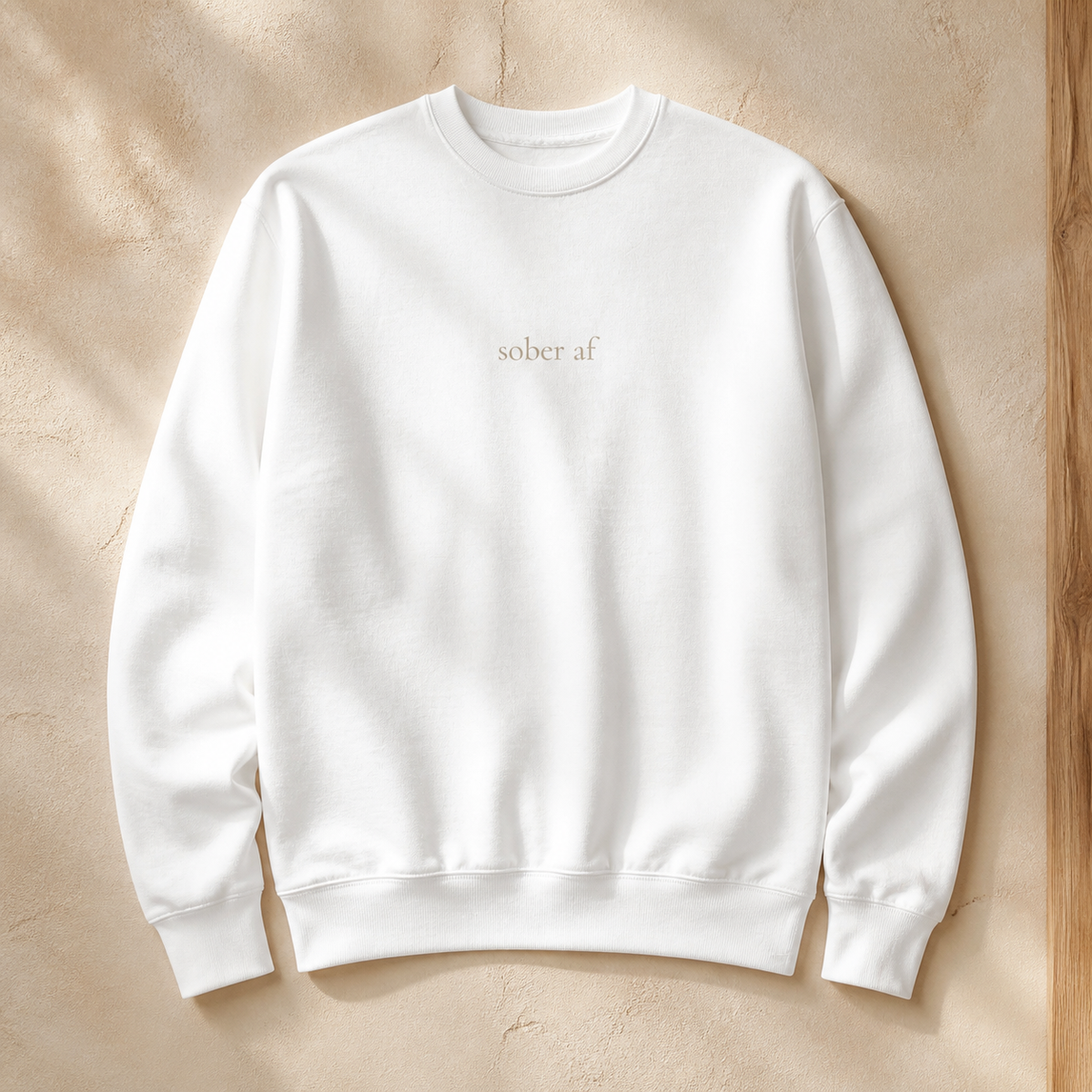 SOBER AF crewneck in White on warm plaster